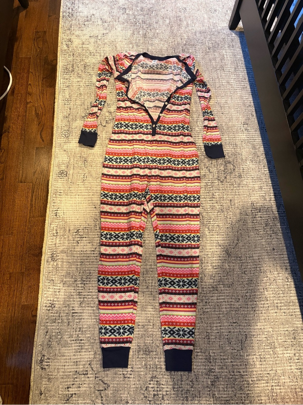 Kids Long Sleeve One-Piece Pajama - Pink & Navy Fair Isle